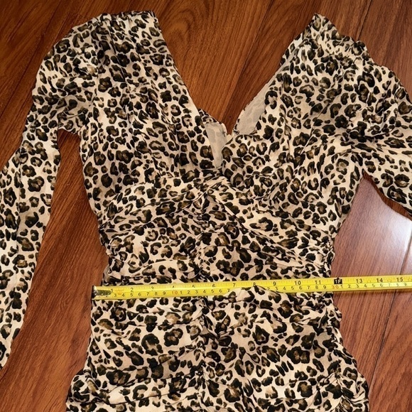 Nicholas Gathered Dress In Leopard Print Brown Mini Ruched Size US 4 Italy 40 - Picture 7 of 11